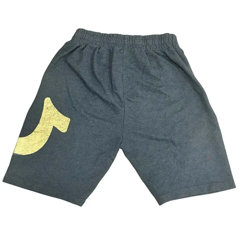 True Religion Men's Sweat Shorts Dark Gray with Gold Metallic logo Sz Small